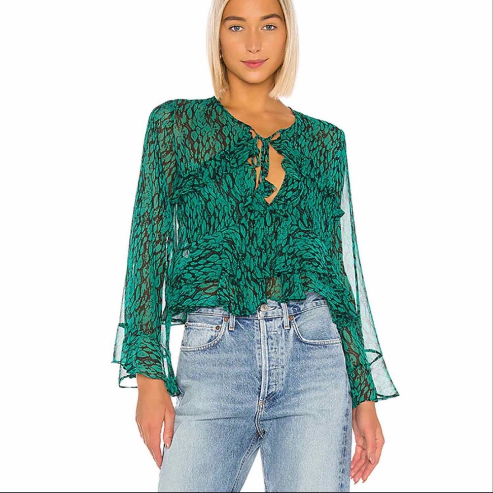 Misa by Revolve Damaris snake blouse emerald green